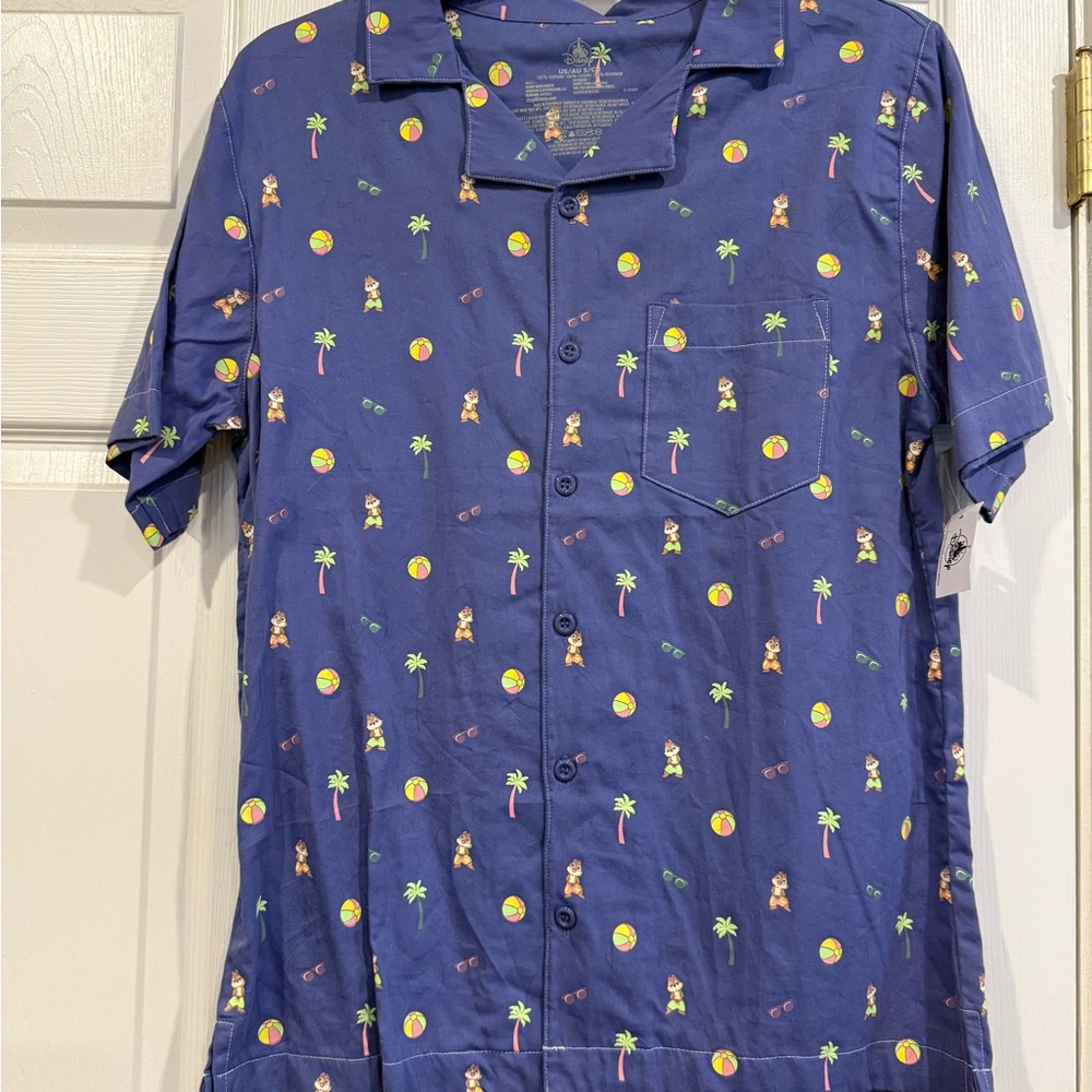 NWT Disney Chip ‘n Dale Blue Shirt with Tropical Accents